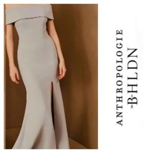 BHLDN Dusty Blue Crepe Long Maxi Gown Dress Size 4 Wedding Formal NEW NWT